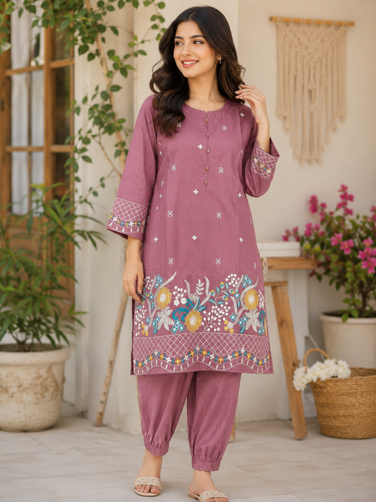 Rose Blossom Embroidered 2-Piece Suit