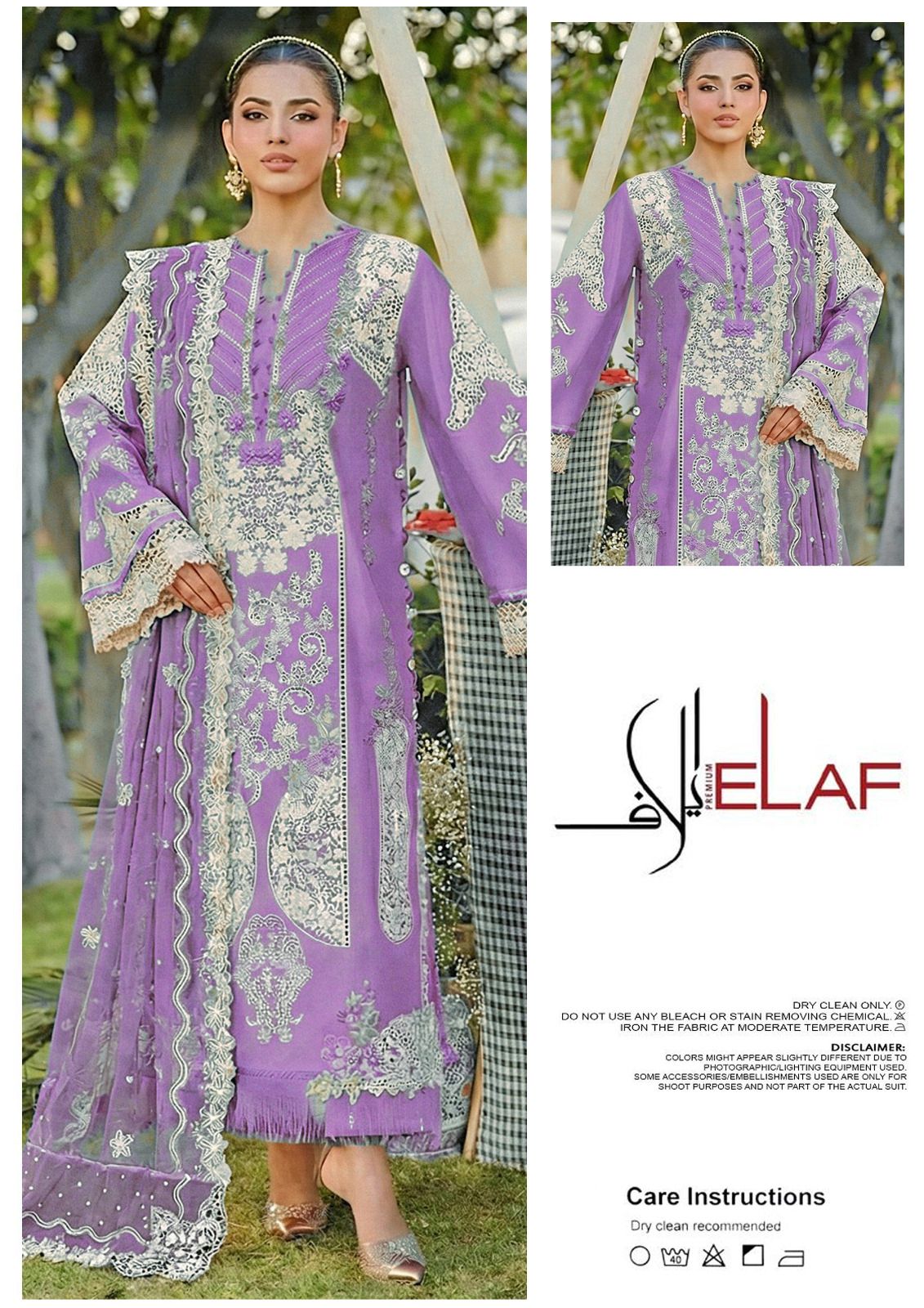 Luxury Lavender Embroidered Chiffon 3-Piece Suit – Elaf Premium Collection