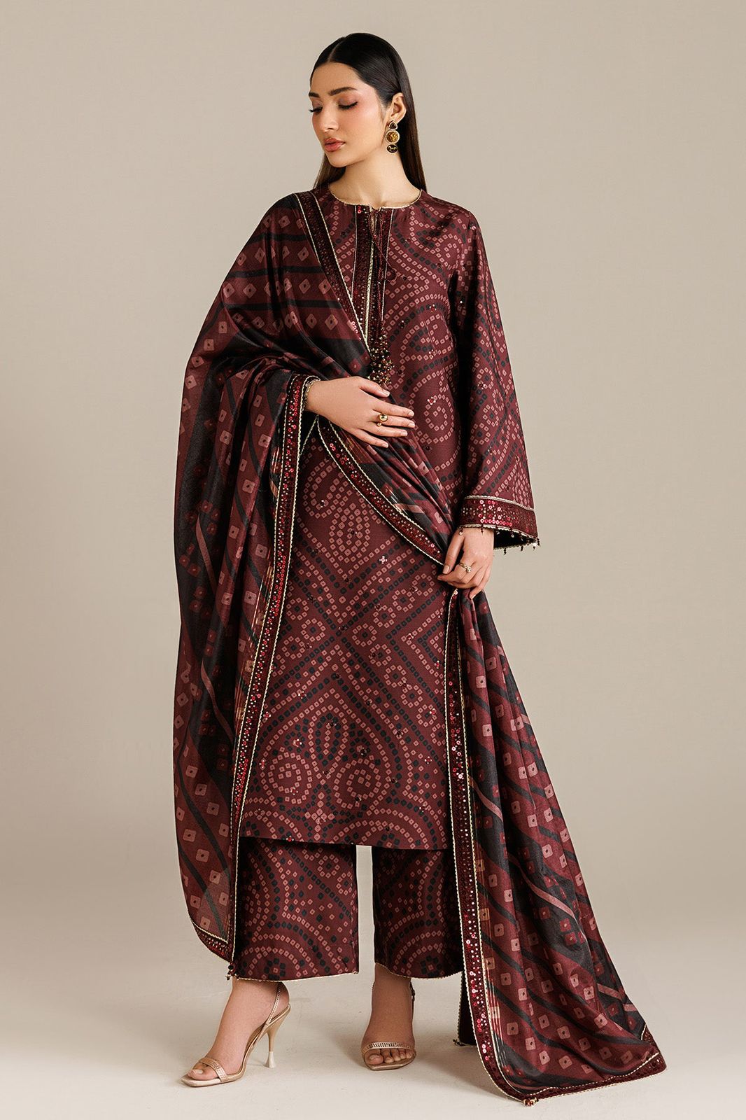 Midnight Maroon Ethnic 3-Piece Suit