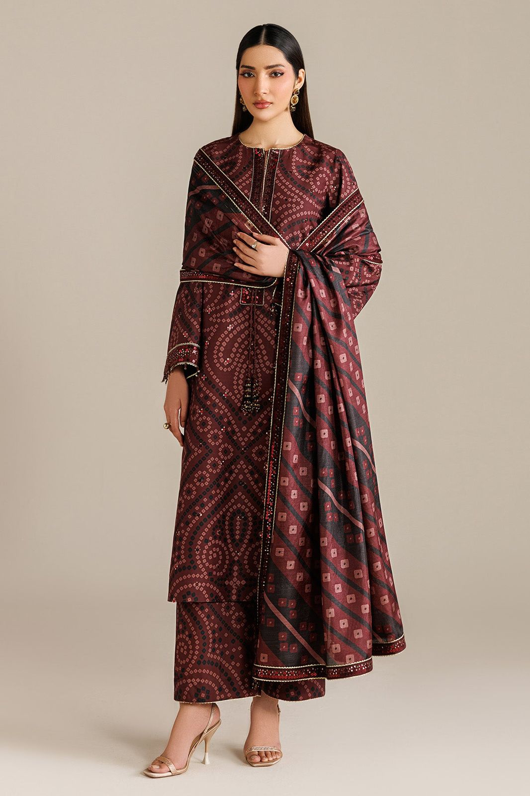 Midnight Maroon Ethnic 3-Piece Suit