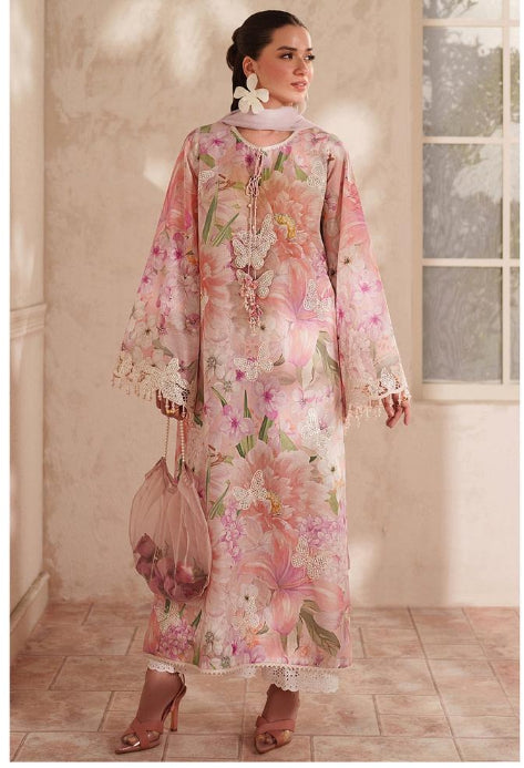 Baroque Pink Floral Embroidered Lawn Suit with Chiffon Dupatta