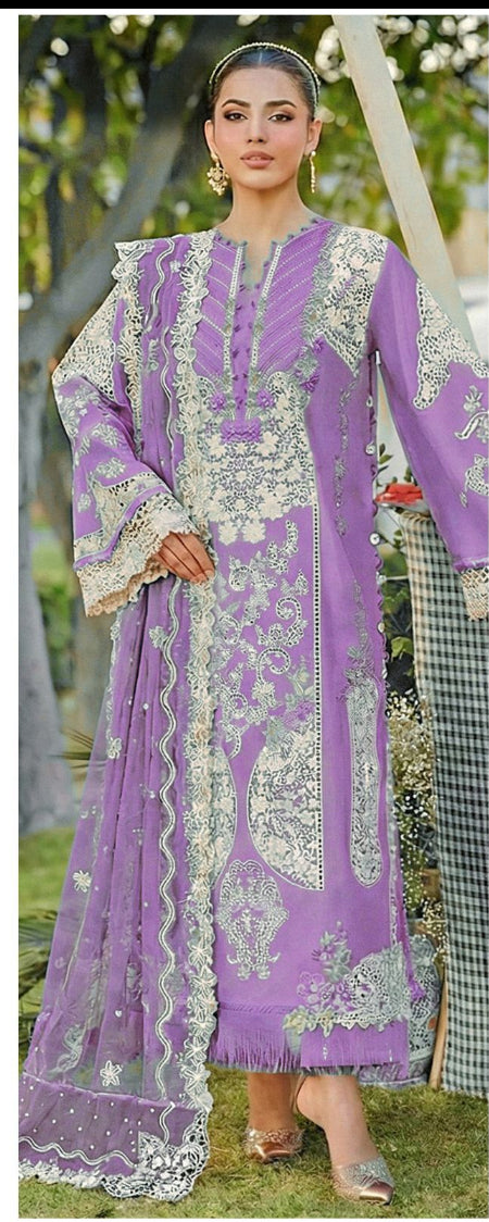 Elaf Lavender Luxury Embroidered Chiffon Suit