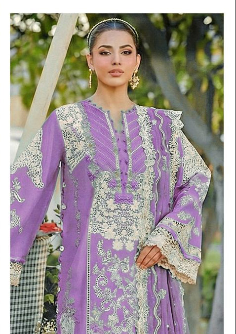 Elaf Lavender Luxury Embroidered Chiffon Suit
