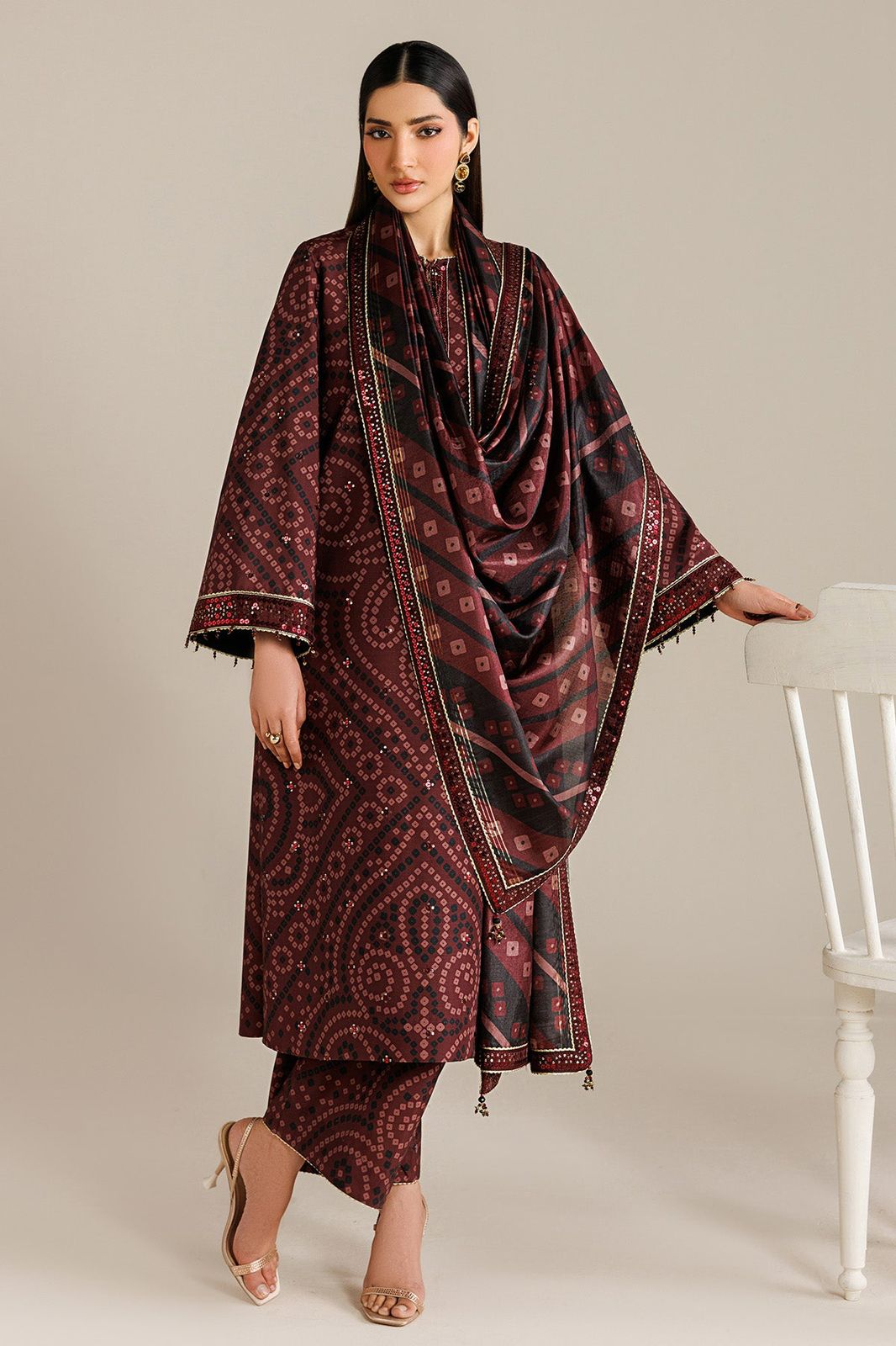 Midnight Maroon Ethnic 3-Piece Suit