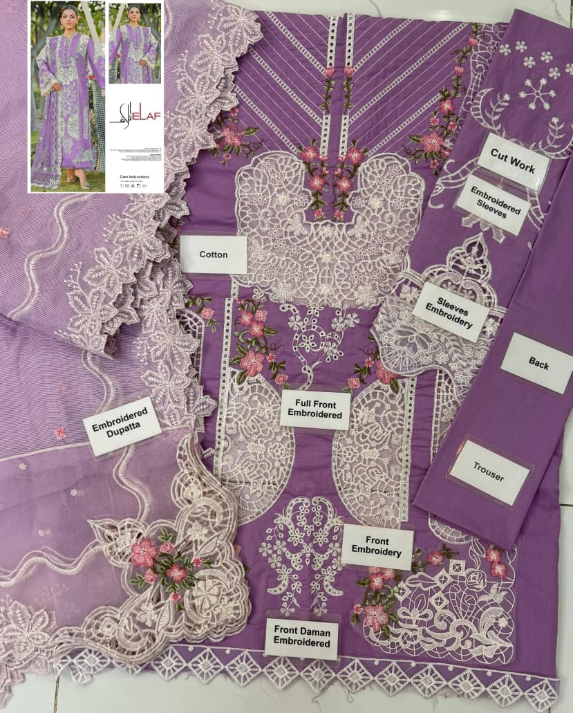 Luxury Lavender Embroidered Chiffon 3-Piece Suit – Elaf Premium Collection