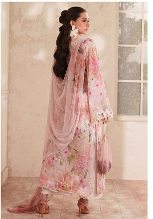 Baroque Pink Floral Embroidered Lawn Suit with Chiffon Dupatta